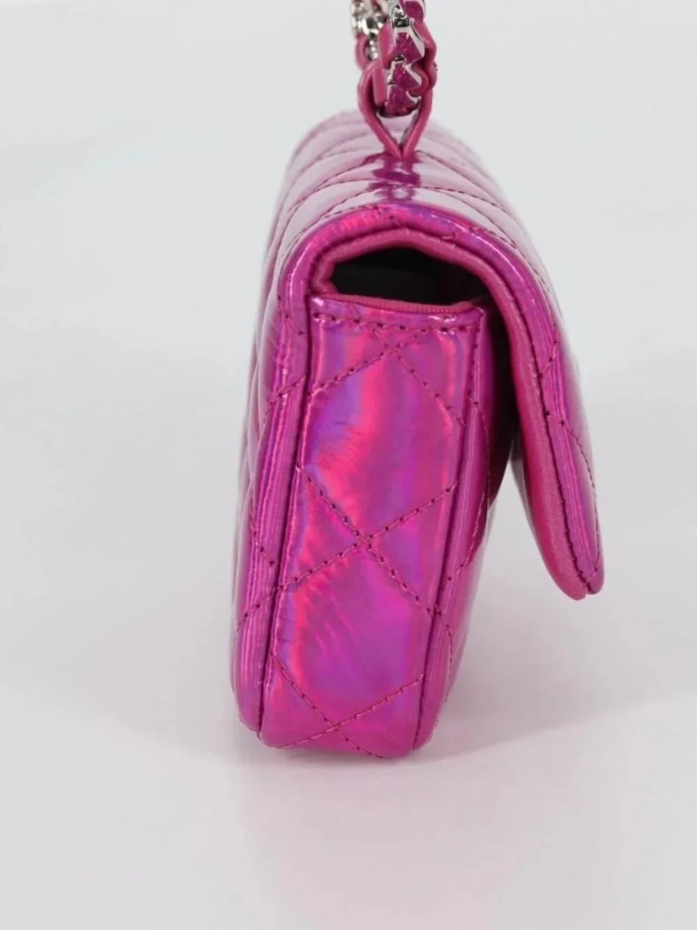 CHANEL Matelasse Pouch Patent leather Pink Silver CC Auth bs29324SM